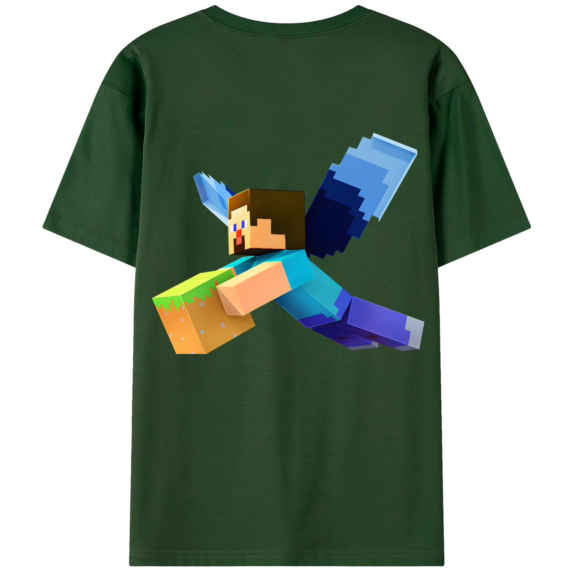 （画像用） マインクラフト ブロックの世界 Minecraft MC Block world 綿100％半袖Tシャツ（背面プリント）